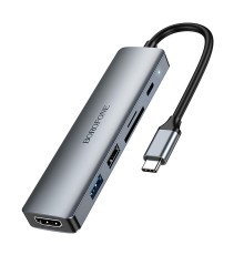 Хаб USB Borofone DH15 6-в-1 Type-C to HDMI+PD+USB3.0+USB2.0+SD+TF(L=0.15M)