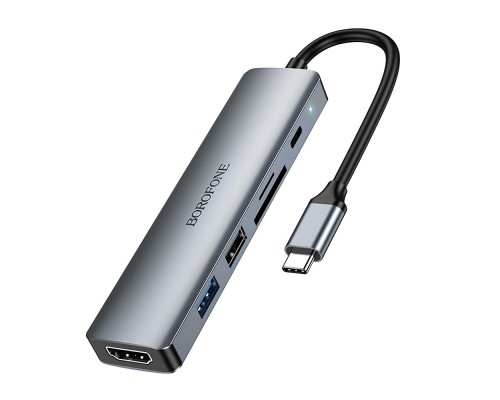 Хаб USB Borofone DH15 6-в-1 Type-C to HDMI+PD+USB3.0+USB2.0+SD+TF(L=0.15M)