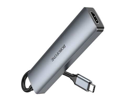 Хаб USB Borofone DH15 6-в-1 Type-C to HDMI+PD+USB3.0+USB2.0+SD+TF(L=0.15M)