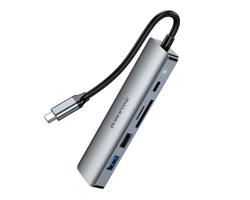 Хаб USB Borofone DH15 6-в-1 Type-C to HDMI+PD+USB3.0+USB2.0+SD+TF(L=0.15M)