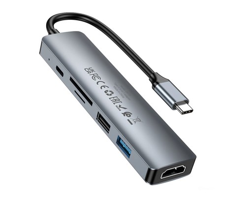 Хаб USB Borofone DH15 6-в-1 Type-C to HDMI+PD+USB3.0+USB2.0+SD+TF(L=0.15M)