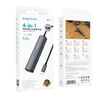 Хаб USB Borofone DH12 4-в-1 Type-C to USB3.0*4(L=0.2M)