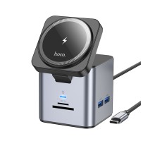 Хаб USB Hoco HB49 Type-C to HDTV+PD100W+USB3.0*3+SD+TF+RJ45(1Gbps)+Wireless 15W