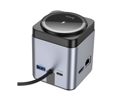 Хаб USB Hoco HB49 Type-C to HDTV+PD100W+USB3.0*3+SD+TF+RJ45(1Gbps)+Wireless 15W