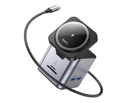 Хаб USB Hoco HB49 Type-C to HDTV+PD100W+USB3.0*3+SD+TF+RJ45(1Gbps)+Wireless 15W