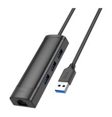 Хаб USB Hoco HB42 4-in-1 (USB to USB3.0*3+RJ45 1Gbps) (L=1.2M)