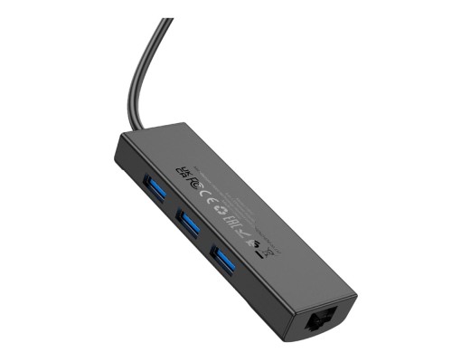 Хаб USB Hoco HB42 4-in-1 (USB to USB3.0*3+RJ45 1Gbps) (L=1.2M)