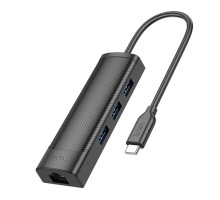 Хаб USB Hoco HB42 4-in-1 (Type-C to USB3.0*3+RJ45 1Gbps) (L=0.2M)