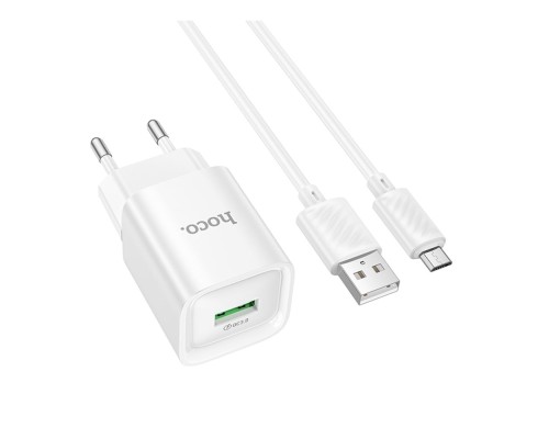Мережевий Зарядний Пристрій Hoco C145A 1USB QC 18W+USB to Micro