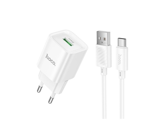 Мережевий Зарядний Пристрій Hoco C145A 1USB QC 18W+USB to Type-C