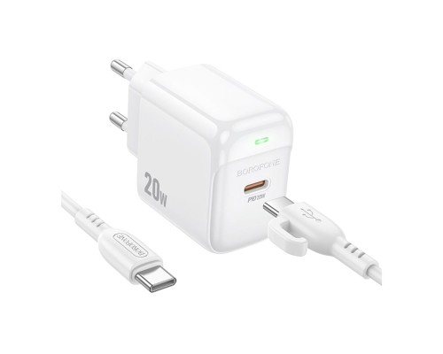 Мережевий Зарядний Пристрій Borofone BAS43A 1USB-C PD/QC 20W+Type-C to Type-C