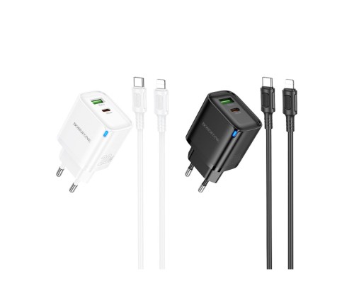Мережевий Зарядний Пристрій Borofone BA83A 1USB-C/1USB PD/QC 20W+Type-C to Lightning