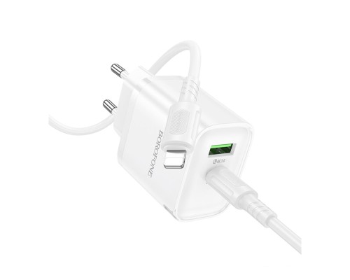 Мережевий Зарядний Пристрій Borofone BA83A 1USB-C/1USB PD/QC 20W+Type-C to Lightning
