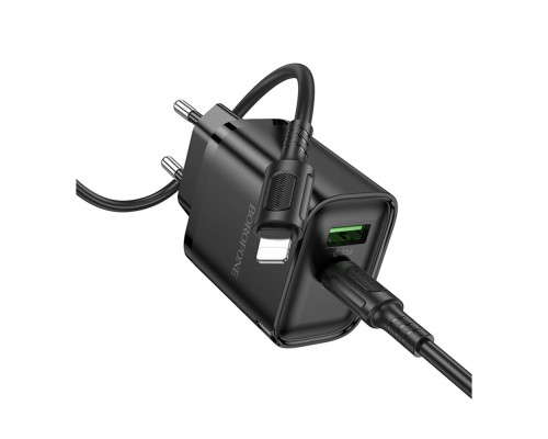 Мережевий Зарядний Пристрій Borofone BA83A 1USB-C/1USB PD/QC 20W+Type-C to Lightning