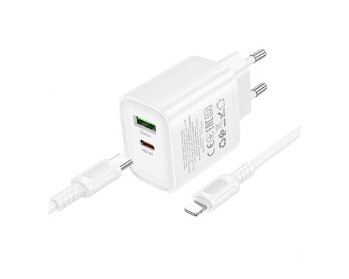 Мережевий Зарядний Пристрій Borofone BA83A 1USB-C/1USB PD/QC 20W+Type-C to Lightning