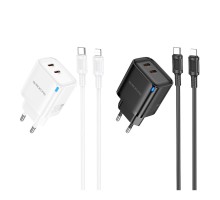 Мережевий Зарядний Пристрій Borofone BA85A 2USB-C PD/QC 35W+Type-C to Lightning