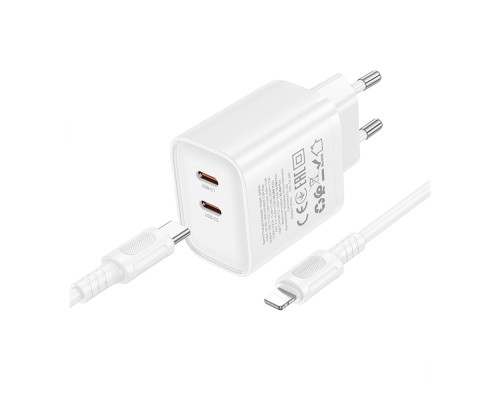 Мережевий Зарядний Пристрій Borofone BA85A 2USB-C PD/QC 35W+Type-C to Lightning