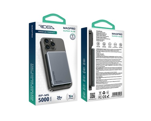 Мобільна Батарея Ridea RP-M5 MAGPRO QC/PD 20W, QI 15W with Magnetic 5000mAh