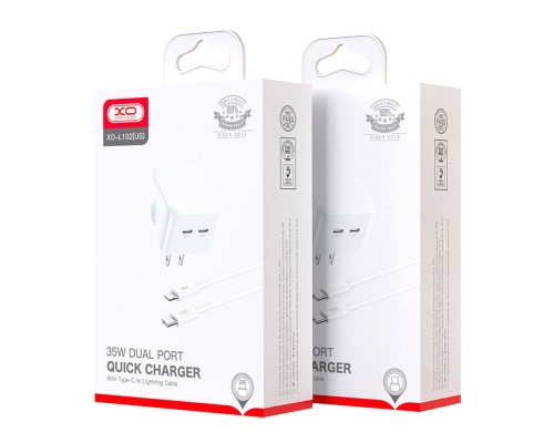 Мережевий Зарядний Пристрій XO L102 EU Dual type-C port 35W Type-C to Lightning