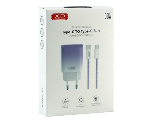 Мережевий Зарядний Пристрій XO CE18 1Type-C PD/QC 30W Type-C to Type-C