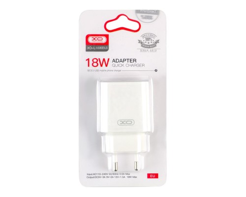 Мережевий Зарядний Пристрій XO L103 1USB QC 18W