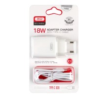 Мережевий Зарядний Пристрій XO L103 1USB QC 18W+USB to Type-C