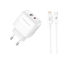 Мережевий Зарядний Пристрій XO L137 1USB-C/1USB PD/QC 20W+Type-C to Lightning