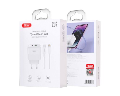 Мережевий Зарядний Пристрій XO L137 1USB-C/1USB PD/QC 20W+Type-C to Lightning