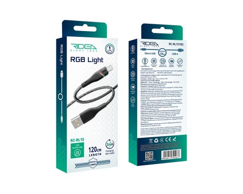 Кабель USB Ridea RC-RL15 RGB Light MicroUSB 3A 1.2m