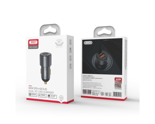 Автомобільний Зарядний Пристрій XO CC45 PD30W PD+USB30W Shared 60W Metal