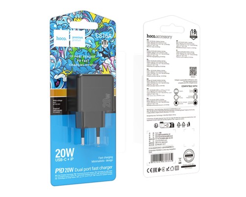 Мережевий Зарядний Пристрій Hoco CS16A 1USB-C/1IP PD/QC 20W