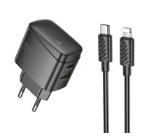 Мережевий Зарядний Пристрій Hoco CS61A 1USB/1USB-C PD/QC 30W+Type-C to Lightning