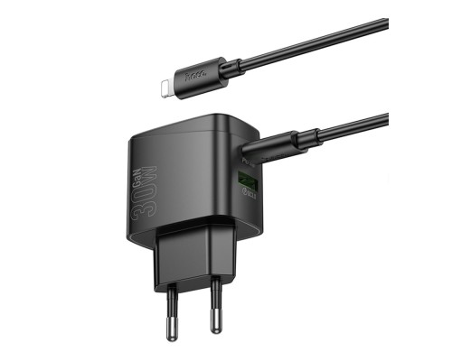 Мережевий Зарядний Пристрій Hoco CS61A 1USB/1USB-C PD/QC 30W+Type-C to Lightning