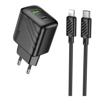 Мережевий Зарядний Пристрій Hoco CS25A 1USB-C/1USB PD/QC 20W+Type-C to Lightning