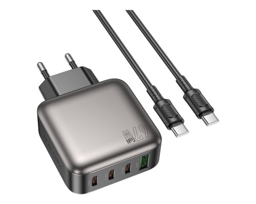 Мережевий Зарядний Пристрій Borofone BAS57A 3USB-C/1USB PD/QC 67W GAN+Type-C to Type-C