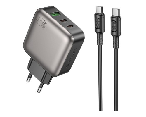Мережевий Зарядний Пристрій Borofone BAS56A 2USB-C/1USB QC/PD 45W GAN+Type-C to Type-C