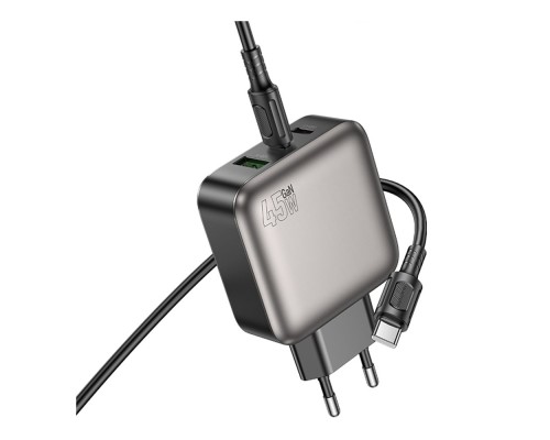 Мережевий Зарядний Пристрій Borofone BAS56A 2USB-C/1USB QC/PD 45W GAN+Type-C to Type-C