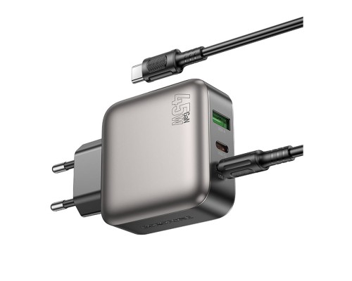 Мережевий Зарядний Пристрій Borofone BAS56A 2USB-C/1USB QC/PD 45W GAN+Type-C to Type-C