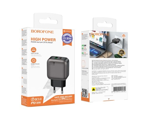 Мережевий Зарядний Пристрій Borofone BAS55A 1USB-C/1USB PD/QC 30W GAN