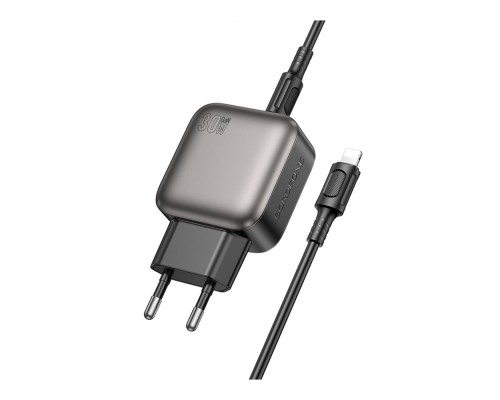 Мережевий Зарядний Пристрій Borofone BAS55A 1USB-C/1USB PD/QC 30W GAN+Type-C to Lightning