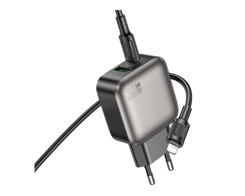 Мережевий Зарядний Пристрій Borofone BAS55A 1USB-C/1USB PD/QC 30W GAN+Type-C to Lightning