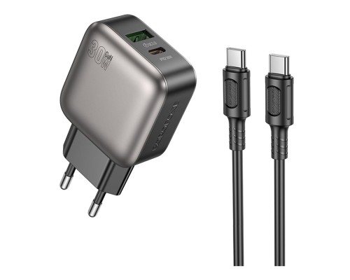 Мережевий Зарядний Пристрій Borofone BAS55A 1USB-C/1USB PD/QC 30W GAN+Type-C to Type-C
