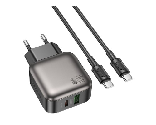 Мережевий Зарядний Пристрій Borofone BAS55A 1USB-C/1USB PD/QC 30W GAN+Type-C to Type-C