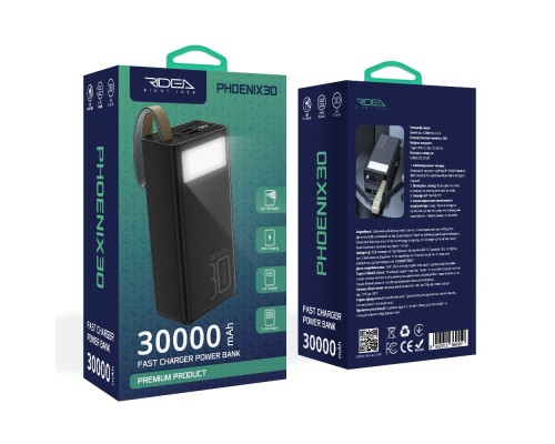Універсальна Мобільна Батарея Power Bank Ridea RP-D30L+ Phoenix30+ PD/QC 3.0 20W digital display + lamp 30000 mAh
