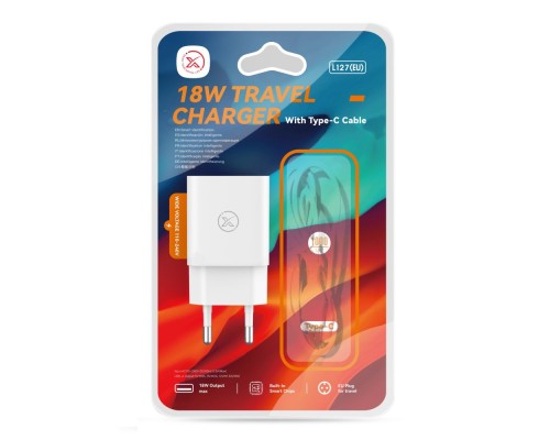 Мережевий Зарядний Пристрій XO L127 1USB QC 18W+USB to Type-C New Logo