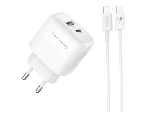Мережевий Зарядний Пристрій XO L137 1USB-C/1USB PD/QC 20W+Type-C to Type-C New Logo