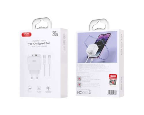 Мережевий Зарядний Пристрій XO L137 1USB-C/1USB PD/QC 20W+Type-C to Type-C New Logo