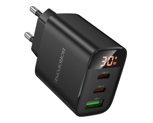 Мережевий Зарядний Пристрій Borofone BA98A 2USB-C/1USB PD/QC 30W Led Display