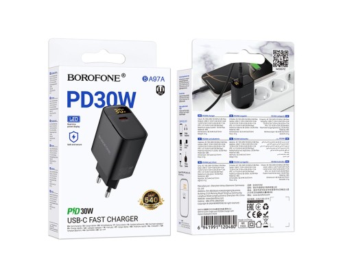 Мережевий Зарядний Пристрій Borofone BA97A 1USB-C PD/QC 30W Led Display