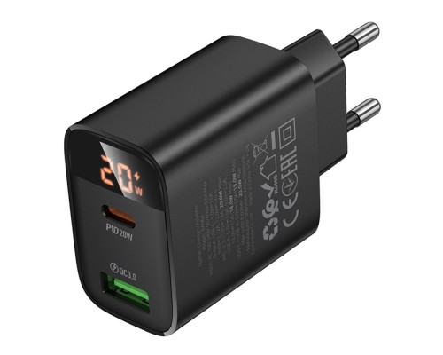 Мережевий Зарядний Пристрій Borofone BA96A 1USB-C/1USB PD/QC 20W Led Display